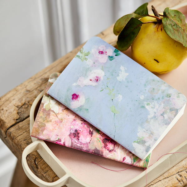 Plum notebook and Cloud notebook with flower print and embossed paper cover