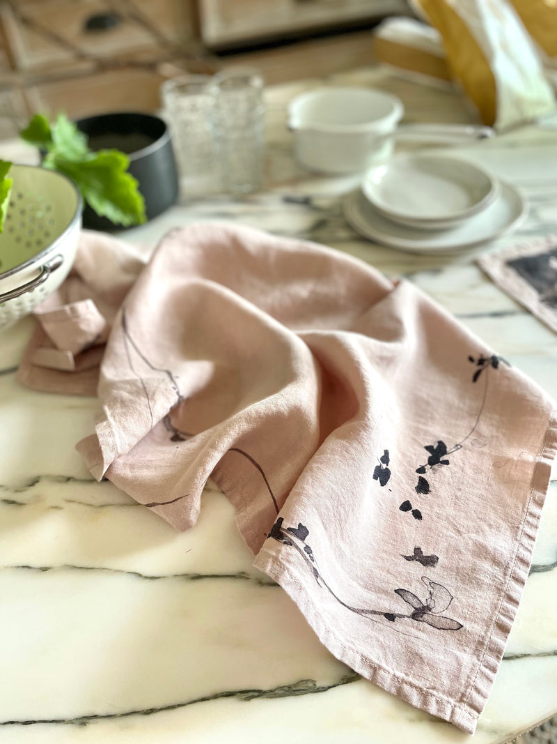 pink linen tea towel