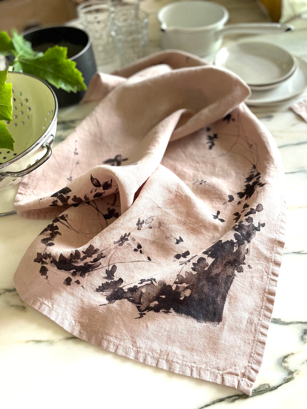 pink linen tea towel