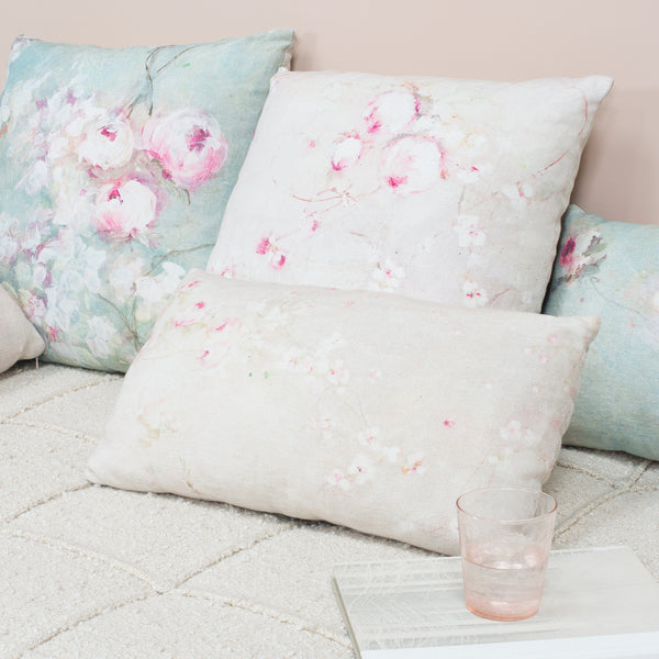 romantic pastel printed linen cushions
