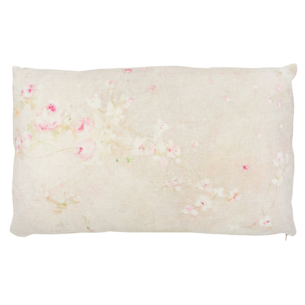 Romantic printed linen cushion 30 x 50 cm pastel pink