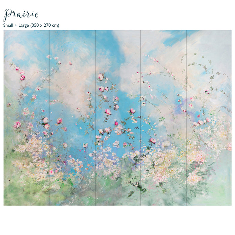 Prairie Panoramic Papers printed with flowers on pre-pasted paper, small and large panoramic combinations