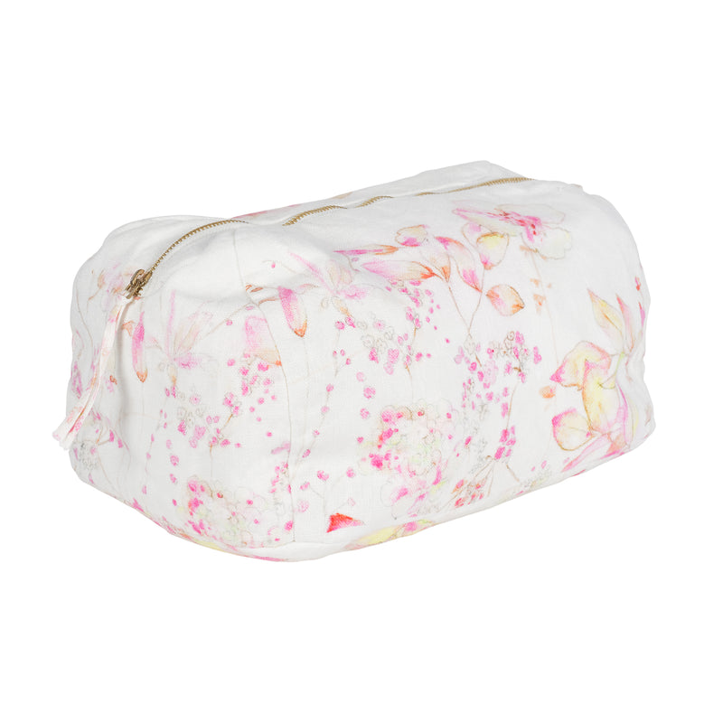 Herbarium Large toiletry bag printed with linen flowers and lined with cotton voile 