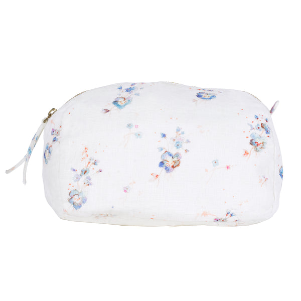 Forget-me-not Small toilet bag with linen flower print and cotton voile lining 