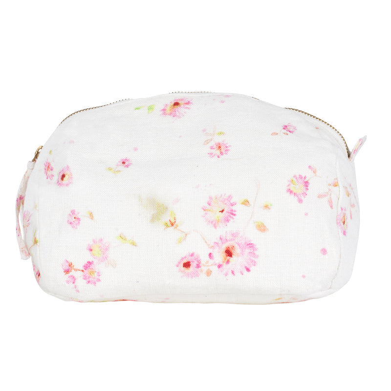 Paquerettes Small toiletry bag printed with linen flowers and lined with cotton voile 